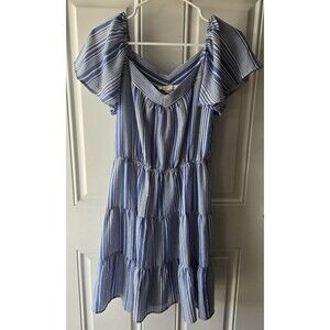Monteau Los Angeles Women's Blue And White Stripe Flare Dress Size L